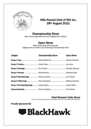 Hills Kennel Club of WA Inc. 28Th August 2021 Championship Show