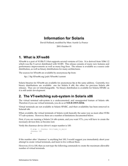 Information for Solaris David Holland, Modiﬁed by Marcaurele La France 2001 October 01