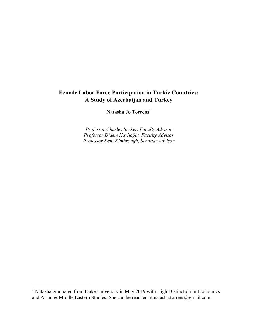 Female Labor Force Participation in Turkic Countries: a Study of Azerbaijan and Turkey