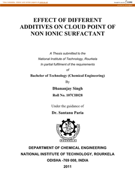 Effect of Different Additives on Cloud Point of Non Ionic Surfactant