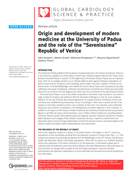 Origin and Development of Modern Medicine at the University of Padua and the Role of the “Serenissima” Republic of Venice