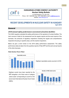 RECENT DEVELOPMENTS in NUCLEAR SAFETY in HUNGARY April 2019