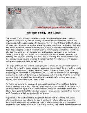 Red Wolf Biology and Status