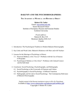 Bakunin and the Psychobiographers