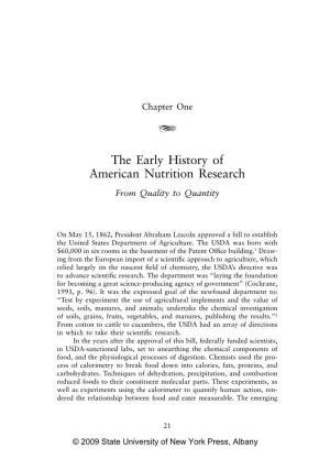 The Early History of American Nutrition Research from Quality to Quantity