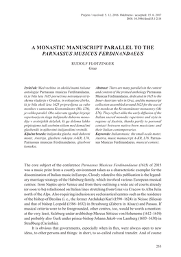 A Monastic Manuscript Parallel to the Parnassus Musicus Ferdinandaeus