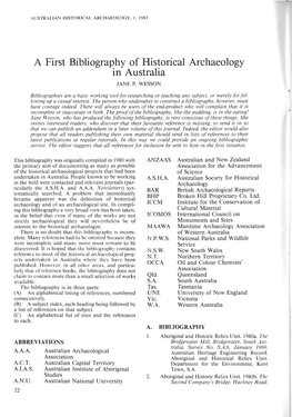 A First Bibliography of Historical Archaeology in Australia JANE P