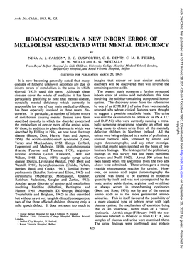 A New Inborn Error of Metabolism Associated with Mental Deficiency
