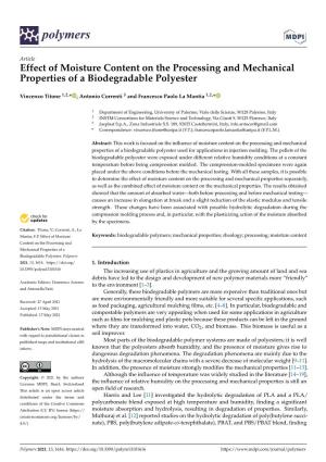 Effect of Moisture Content on the Processing and Mechanical Properties of a Biodegradable Polyester