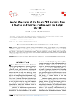 Crystal Structures of the Single PDZ Domains from GRASP65 and Their Interaction with the Golgin GM130