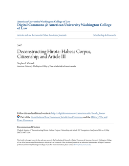 Deconstructing Hirota: Habeas Corpus, Citizenship, and Article III Stephen I