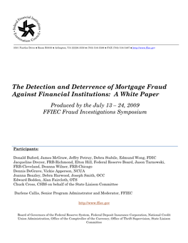 The Detection and Deterrence of Mortgage Fraud Against Financial Institutions: a White Paper