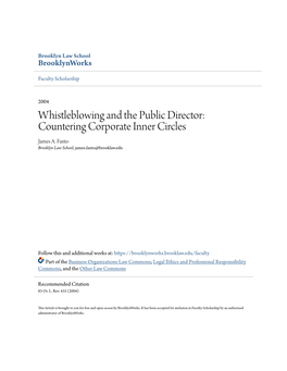 Whistleblowing and the Public Director: Countering Corporate Inner Circles James A