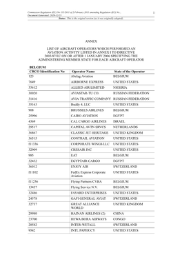 Commission Regulation (EU) No 115/2011 of 2 February 2011 Amending Regulation (EC) No 748/2009 on the List of Aircraft Operators