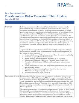 President-Elect Biden Transition: Third Update December 22, 2020