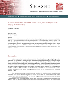 Western Merchants and Intra-Asian Trade: John Henry Duus at Treaty Port Hakodate