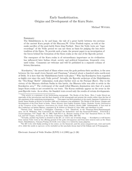 Early Sanskritization. Origins and Development of the Kuru State