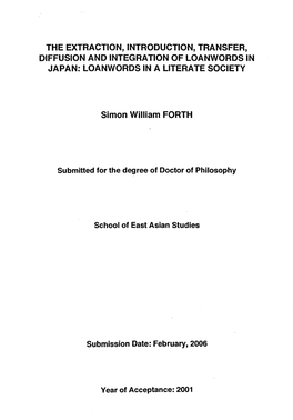 LOANWORDS in a LITERATE SOCIETY Simon W