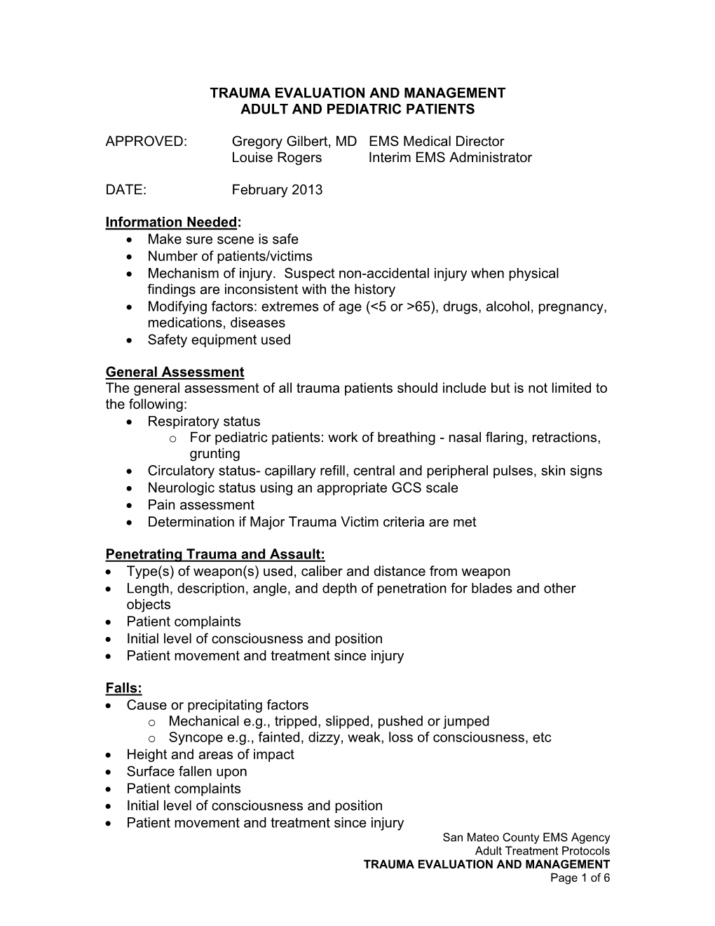 Trauma Evaluation and Management Adult and Pediatric Patients