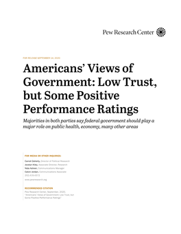 Americans' Views of Government: Low Trust, but Some Positive