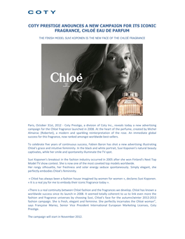 Coty Prestige Anounces a New Campaign for Its Iconic Fragrance, Chloé Eau De Parfum