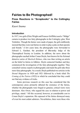 Fairies to Be Photographed! Press Reactions in “Scrapbooks” to the Cottingley Fairies Kaori Inuma