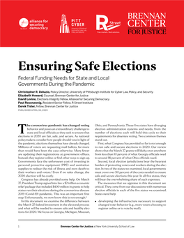 Ensuring Safe Elections Federal Funding Needs for State and Local Governments During the Pandemic