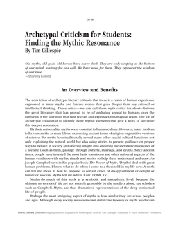 Archetypal Criticism for Students: Finding the Mythic Resonance by Tim Gillespie