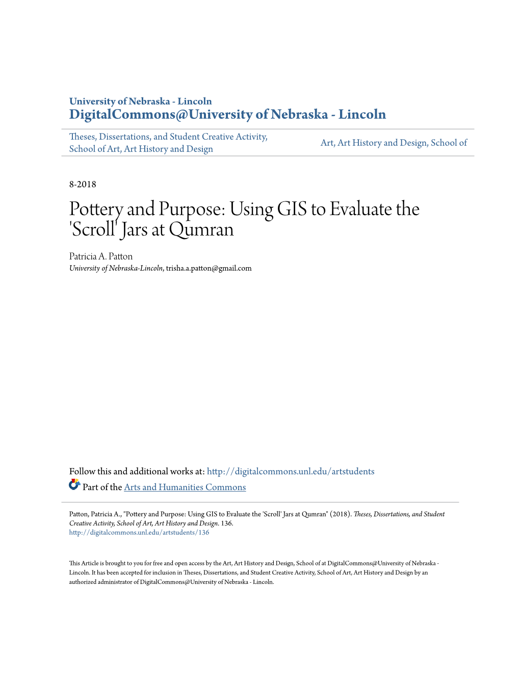 Pottery and Purpose: Using GIS to Evaluate the 'Scroll' Jars at Qumran Patricia A