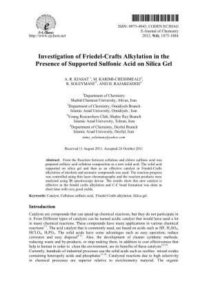 Investigation of Friedel-Crafts Alkylation in the Presence of Supported Sulfonic Acid on Silica Gel