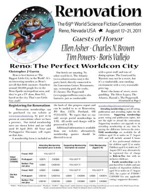 Charles N. Brown Tim Powers - Boris Vallejo Reno: the Perfect Worldcon City Christopher J Garcia Our Hotels Are Amazing