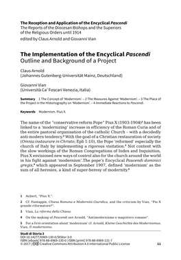 The Implementation of the Encyclical Pascendi Outline and Background of a Project