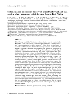 Sedimentation and Recent History of a Freshwater Wetland in a Semi-Arid Environment: Loboi Swamp, Kenya, East Africa