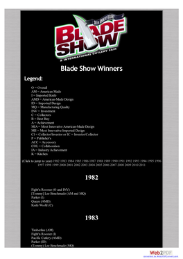 Blade Show Winners Legend