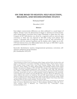 On the Road to Heaven: Self-Selection, Religion, and Socioeconomic Status*