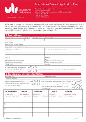 University of Bedfordshire Application Form