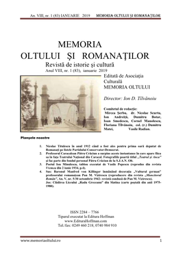 Revista Memoria Oltului Si Romanatilor Nr. 83/Ianuarie 2019