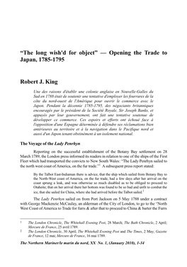 The Long Wish'd for Object” — Opening the Trade to Japan, 1785-1795