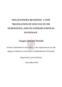 A New Translation of Sewe Dae by Die Silbersteins, And