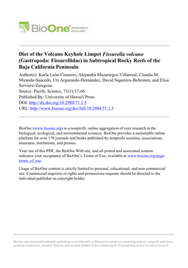 Diet of the Volcano Keyhole Limpet Fissurella Volcano (Gastropoda