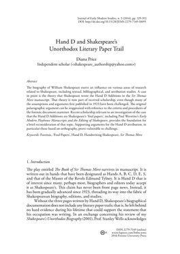 Hand D and Shakespeare's Unorthodox Literary Paper Trail