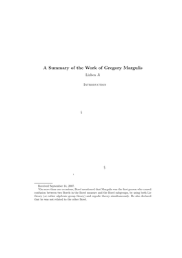 A Summary of the Work of Gregory Margulis Lizhen Ji