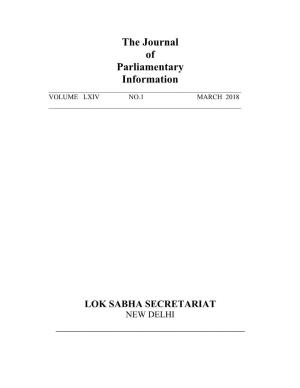 The Journal of Parliamentary Information ______VOLUME LXIV NO.1 MARCH 2018 ______