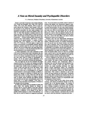 A Note on Moral Insanity and Psychopathic Disorders
