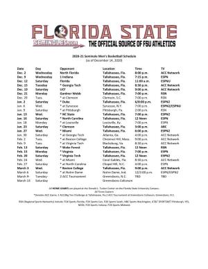 2020-21 Seminole Men's Basketball Schedule