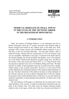 Medieval Heritage of Small Towns in the State of the Teutonic Order in the Register of Monuments