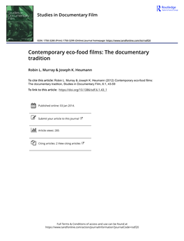 Contemporary Eco-Food Films: the Documentary Tradition