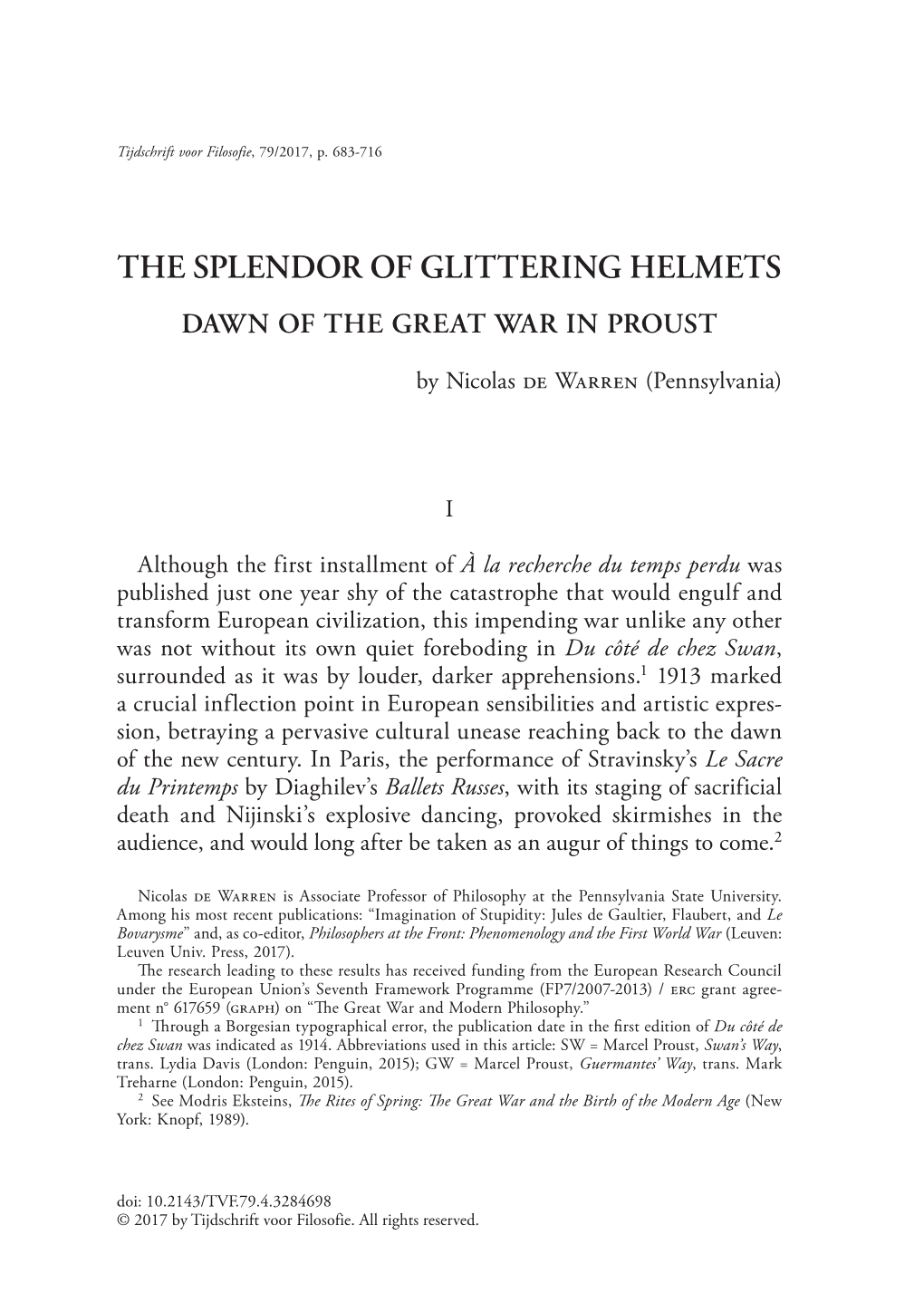 The Splendor of Glittering Helmets Dawn of the Great War in Proust