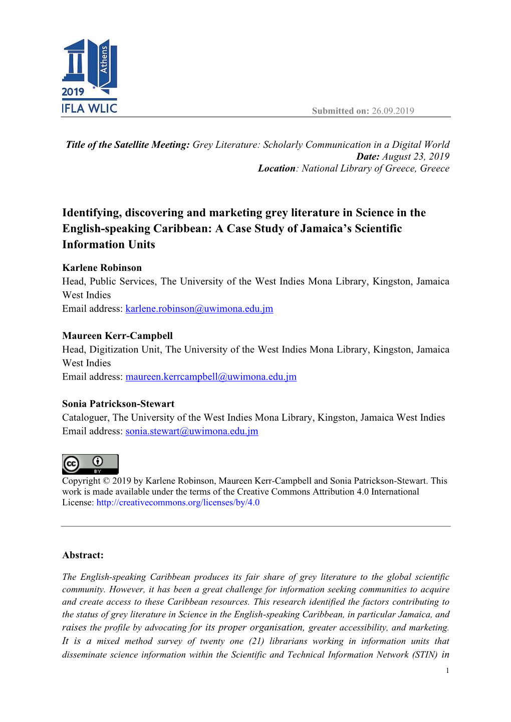 Identifying, Discovering and Marketing Grey Literature in Science in the English-Speaking Caribbean: a Case Study of Jamaica’S Scientific Information Units