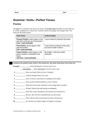 Grammar: Verbs—Perfect Tenses Practice